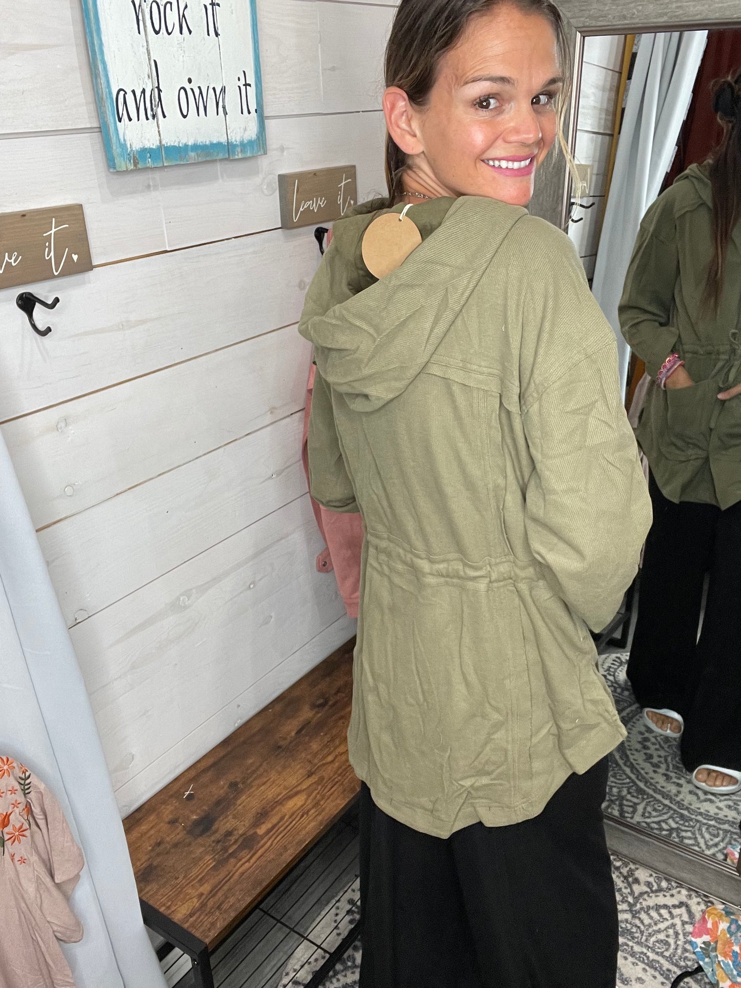 ELASTIC WAIST HOODIE JACKET WITH FRONT POCKETS