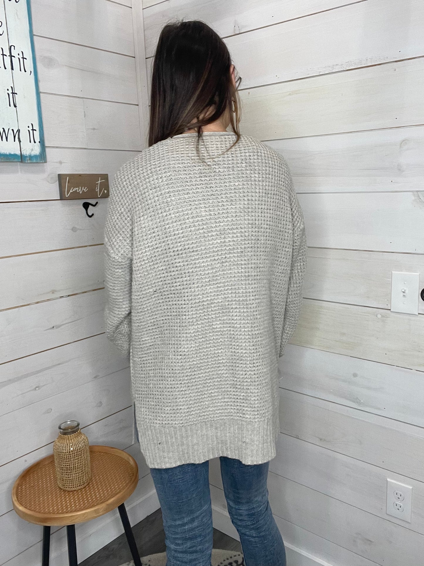LOW GAUGE WAFFLE OPEN CARDIGAN SWEATER Taupe