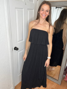 Alicia Strapless Midi Dress Black Zenana