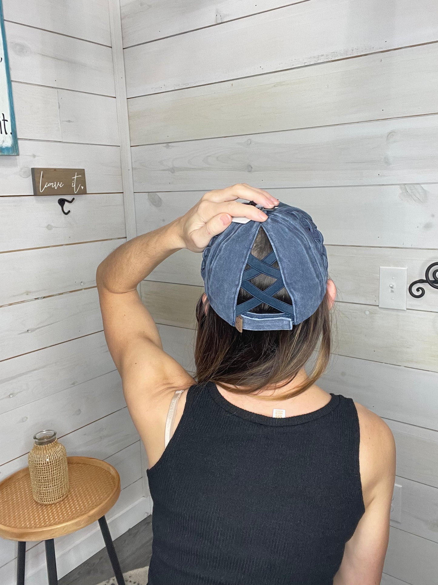 C.C Weaven basket criss-cross pony cap Navy