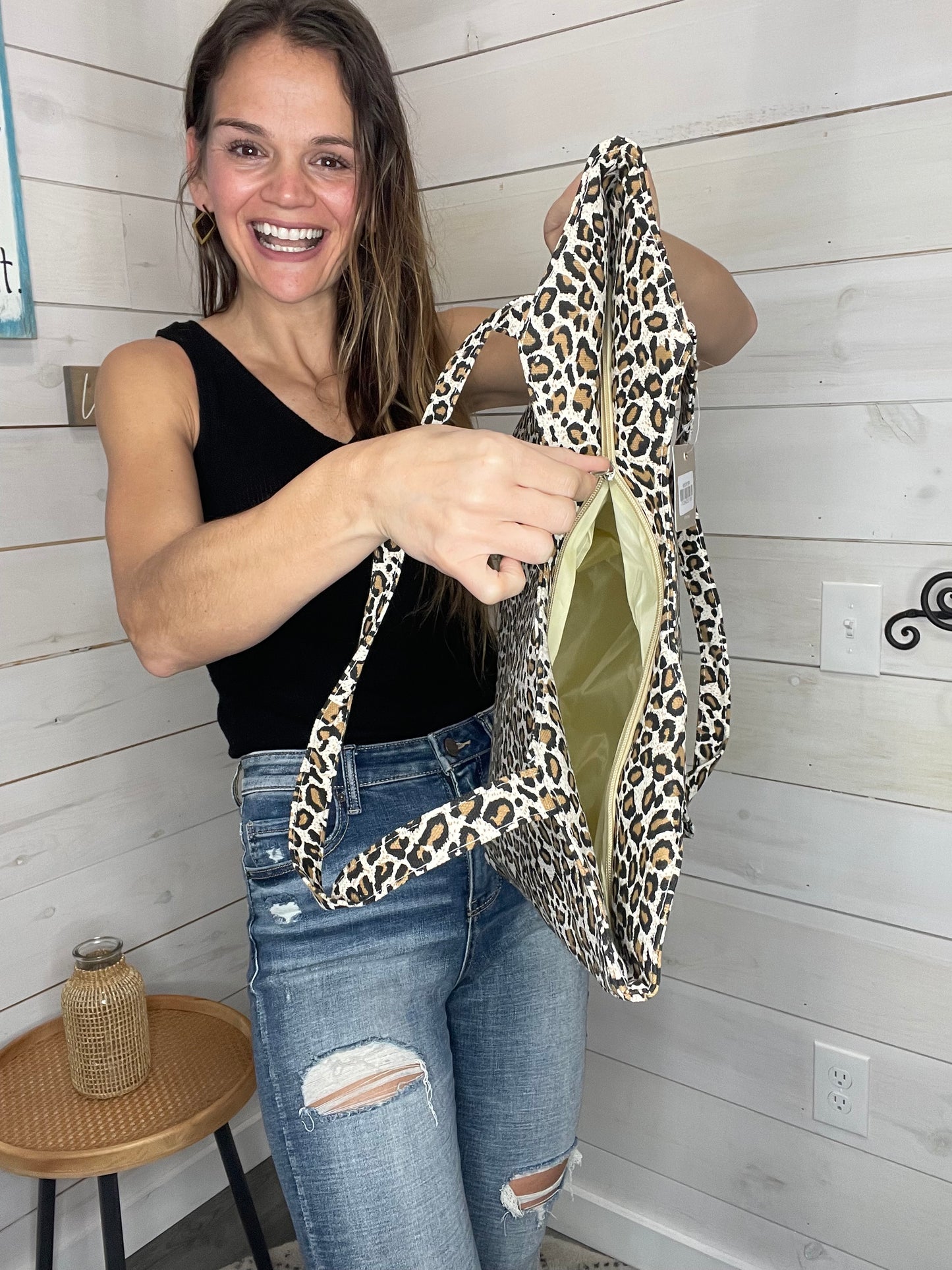 Leopard Print Tote Bag Olive