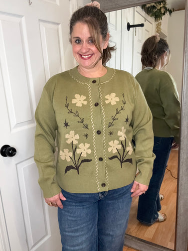 Izzy Flower Cardigan Olive- Staccato