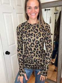 Blair Long Sleeve Top Olive Animal Print- Michelle Mae