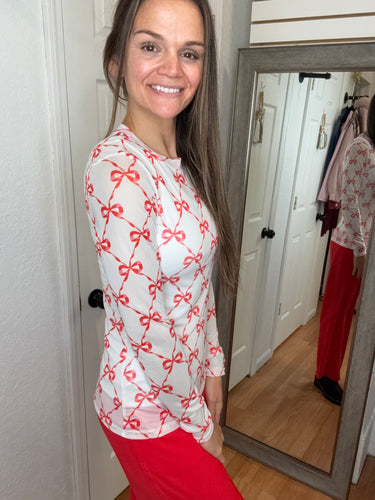 CHRISTMAS MESH TOP RED BOW - BLAKELEY