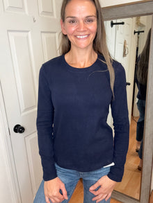 Estelle Long Sleeve Crew Top Navy - Staccato