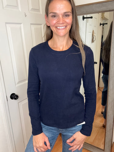 Estelle Long Sleeve Crew Top Navy - Staccato