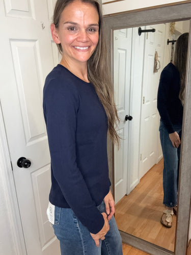 Estelle Long Sleeve Crew Top Navy - Staccato