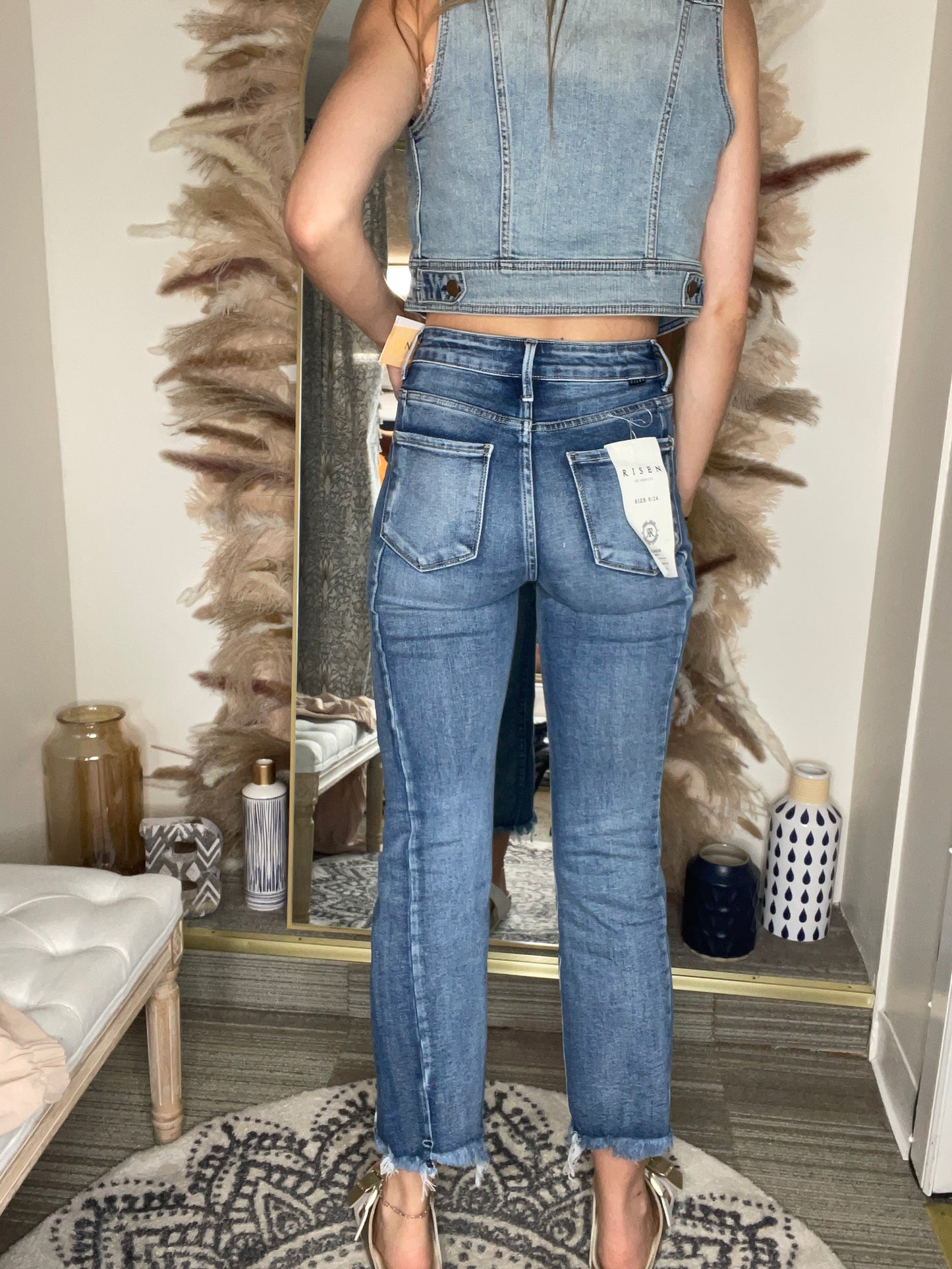 Risen Crop Flare Seam Denim