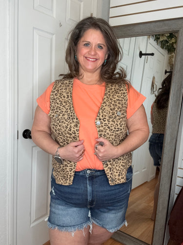 Leona Leopard Denim Vest- Risen