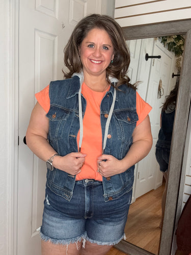 Saffira Hooded Denim Vest Dark Wash- Risen