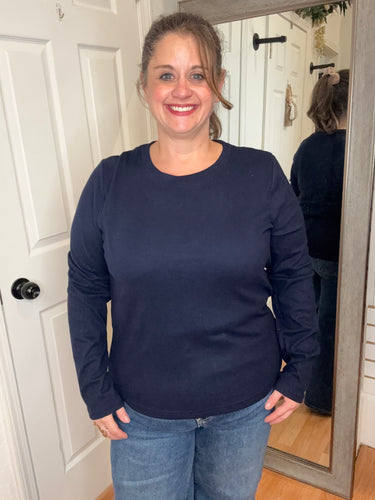 Estelle Long Sleeve Crew Top Navy - Staccato