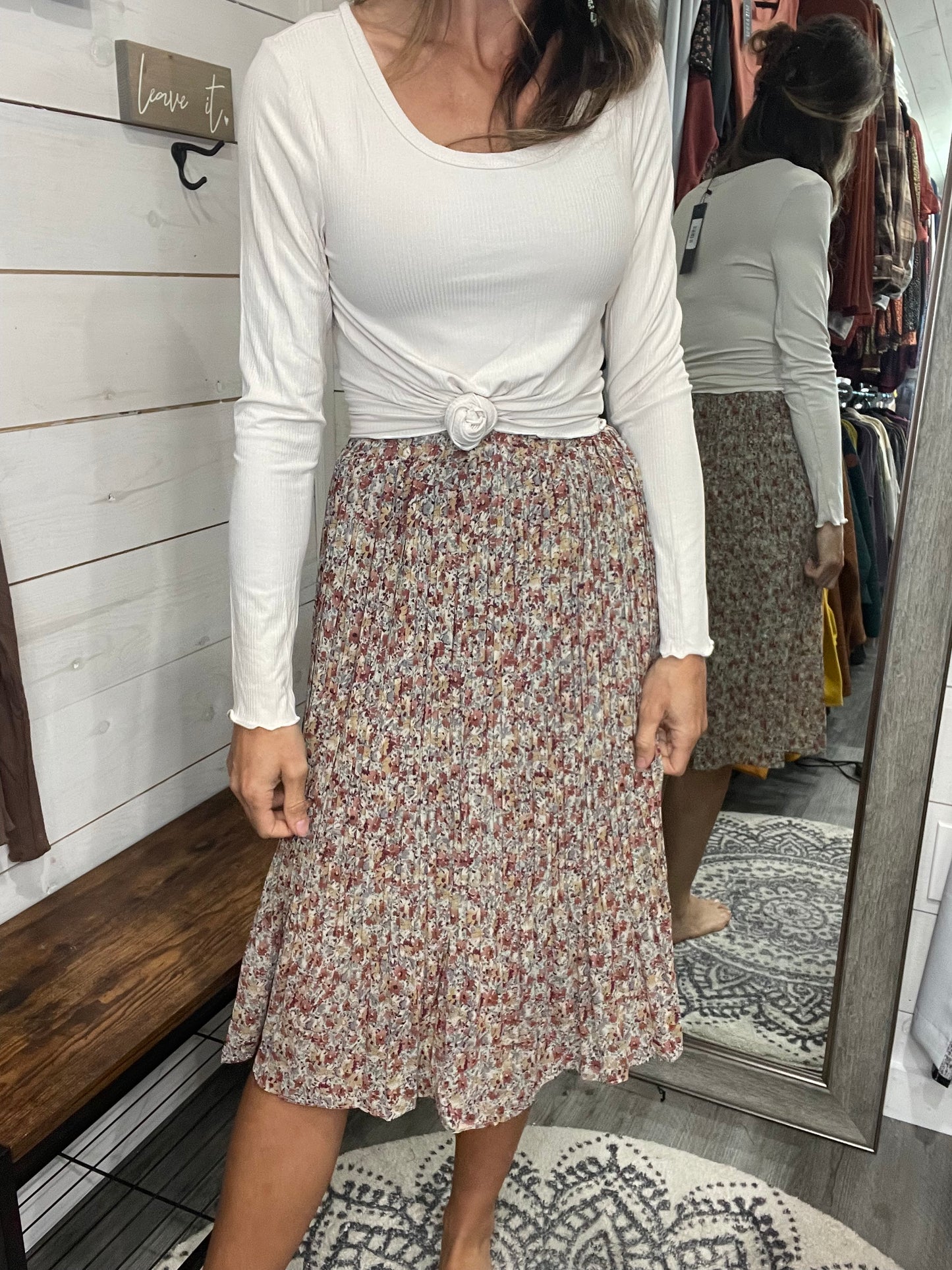 PLEATED MIDI SKIRT IN FADED MARSALA FLORAL FINAL SALE