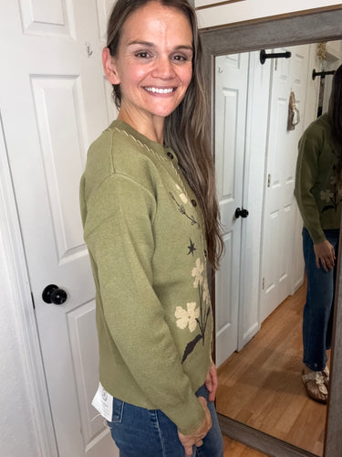 Izzy Flower Cardigan Olive- Staccato