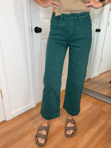 EVE WIDE LEG CROPPED DENIM JEANS HUNTER GREEN -RISEN