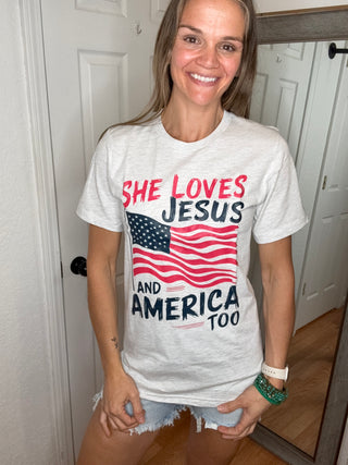 She Loves Jesus Graphic Tee- Festivities
