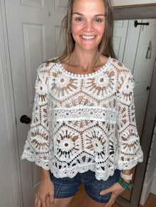 Eleanor Crochet Pullover Top Ivory- POL