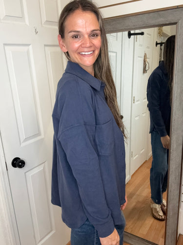 Zella Button Down Shacket Navy - Staccato