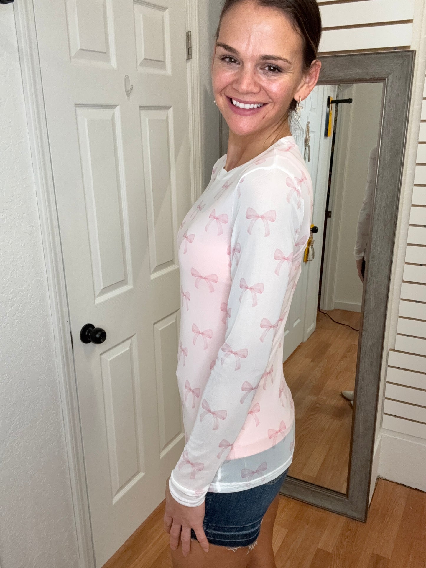 CHRISSA PINK BOW MESH TOP -BLAKELEY