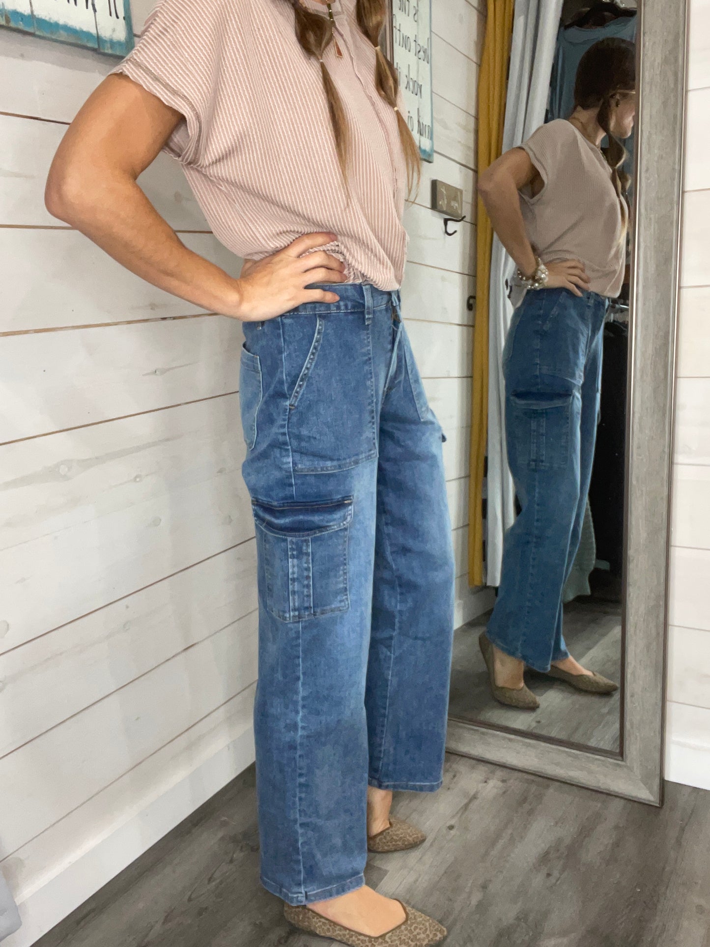 Straight Leg Cargo Jean with back pockets