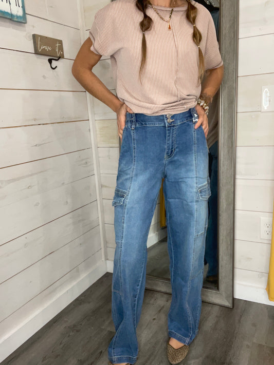 Wide Leg Cargo Jeans with Pocketless back- Baggy leg fit