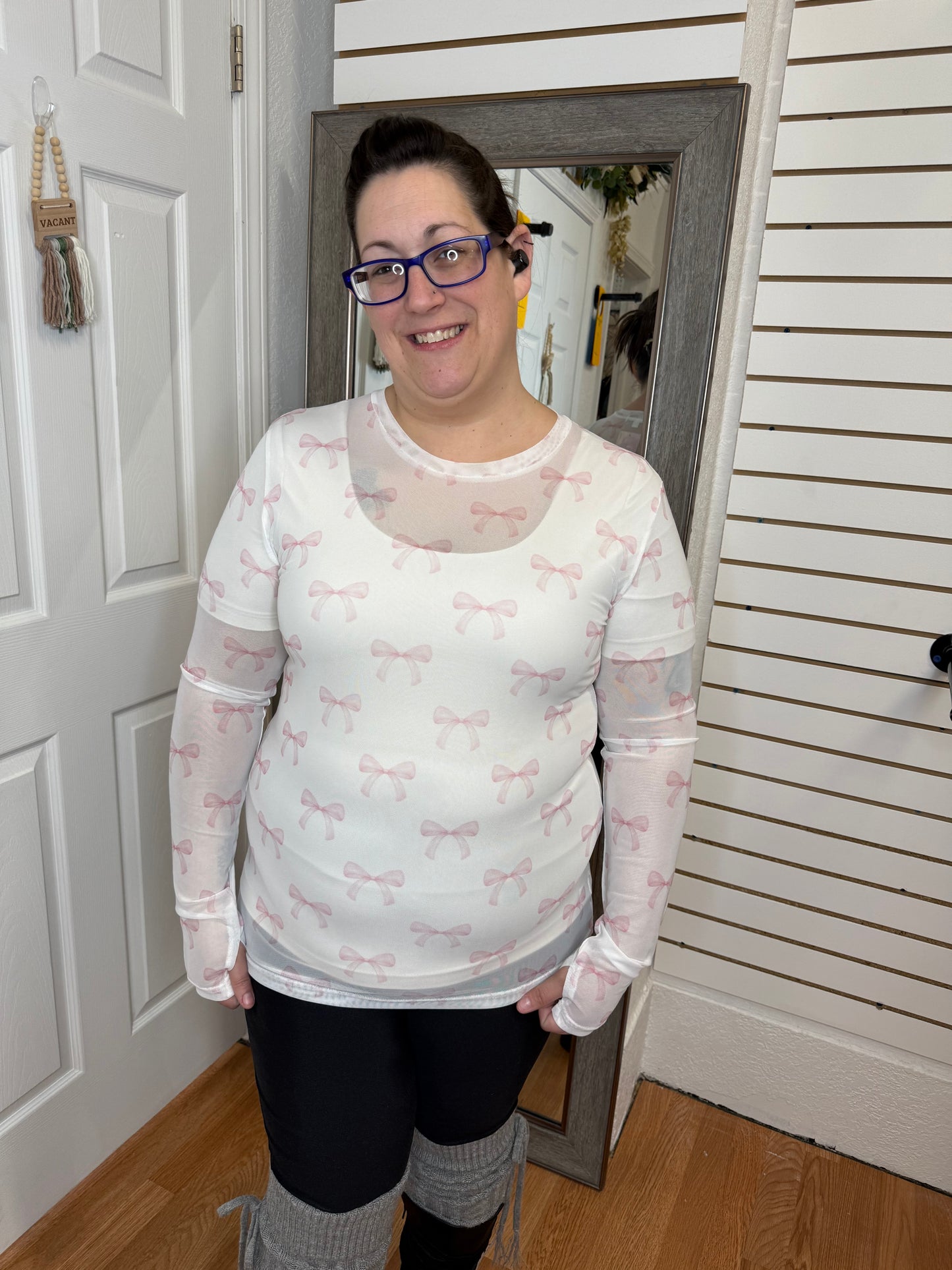 CHRISSA PINK BOW MESH TOP -BLAKELEY