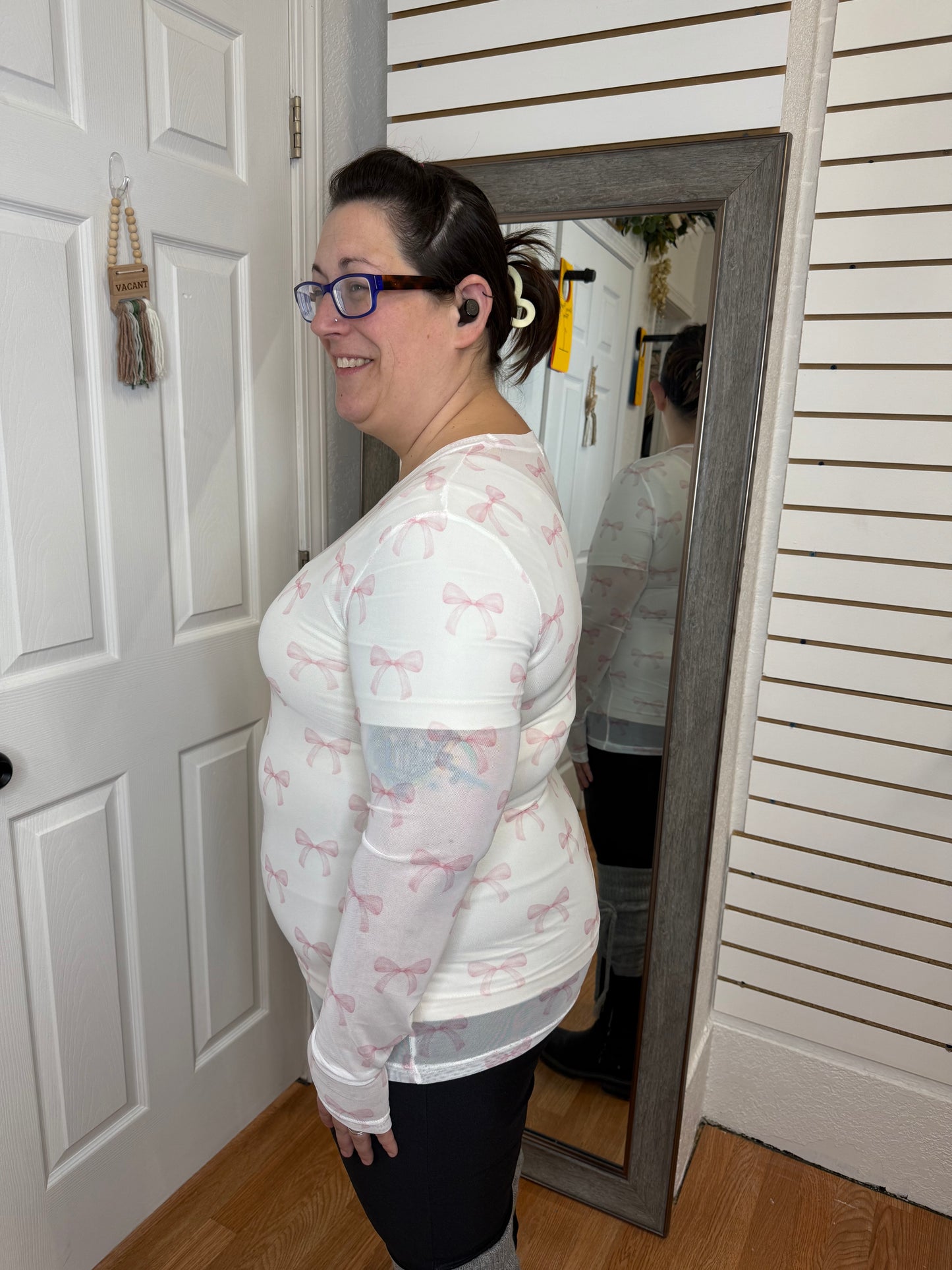 CHRISSA PINK BOW MESH TOP -BLAKELEY