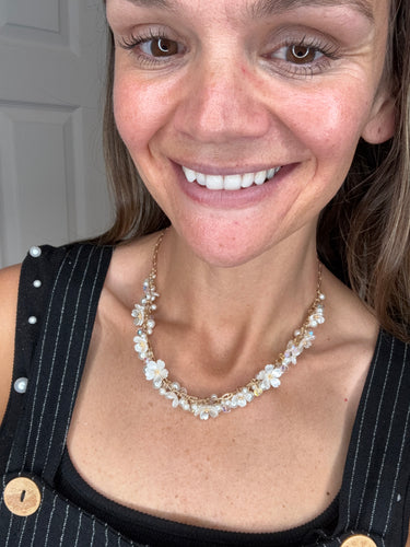MARCIE FLORAL AND PEARL GOLD NECKLACE - WHAT’S HOT