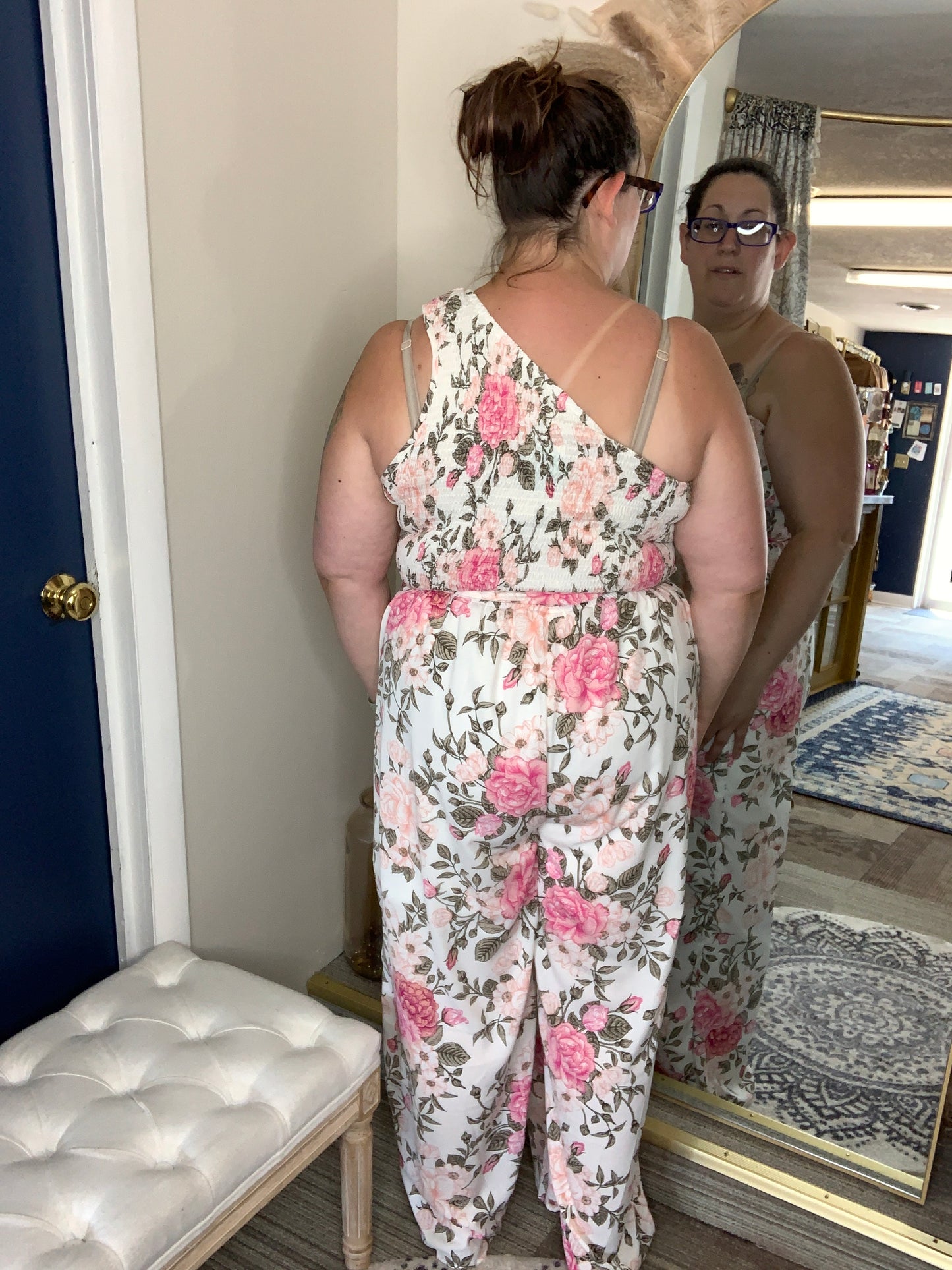 Smocked One Shoulder Jumpsuit