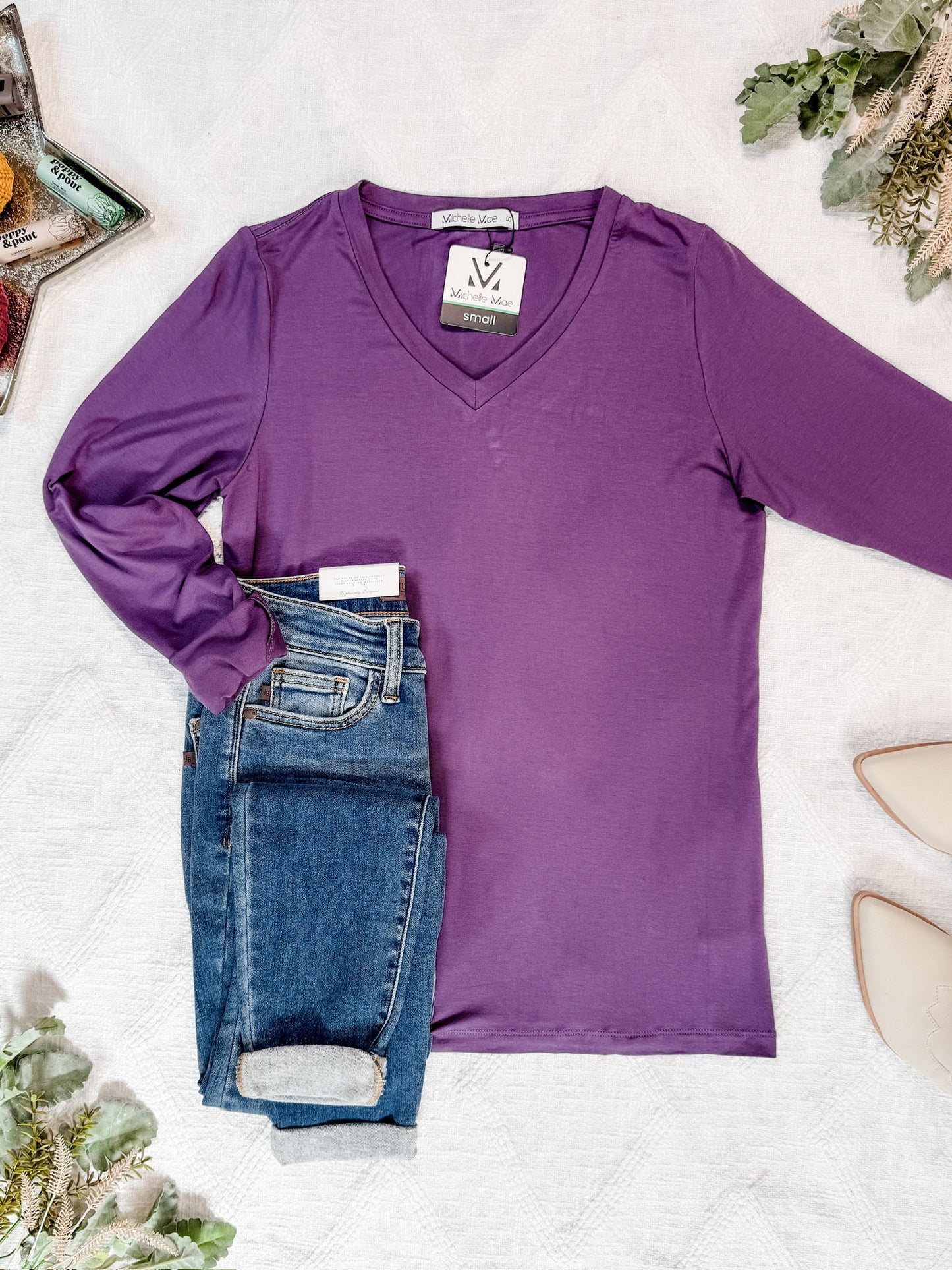 IN STOCK Larissa Long Sleeve - Purple | Women's V-Neck Top FINAL SALE