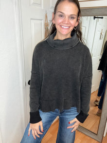 WINIFRED WAFFLE KNIT COWL NECK SWEATER BLACK- DAVI & DANI