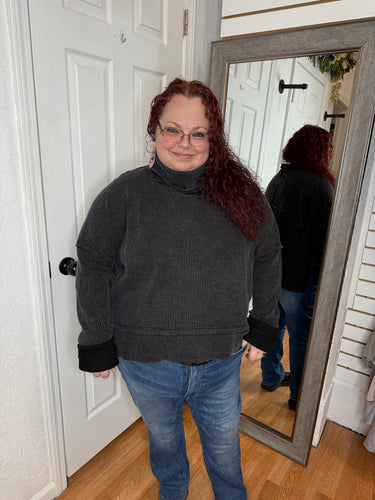 WINIFRED WAFFLE KNIT COWL NECK SWEATER BLACK- DAVI & DANI