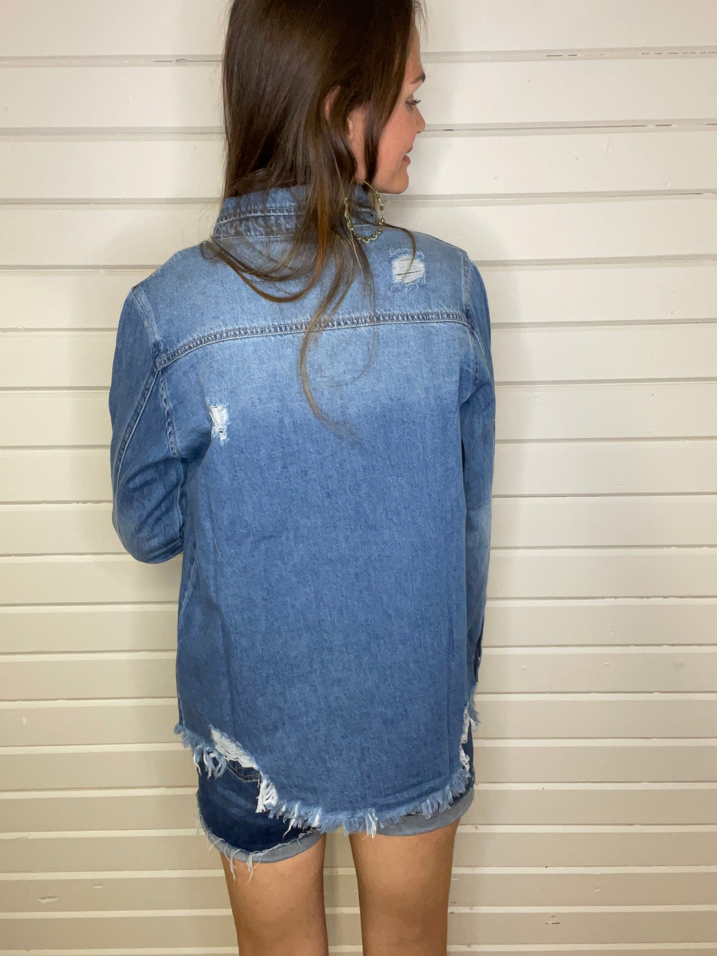 RISEN- DISTRESSED DENIM SHIRT