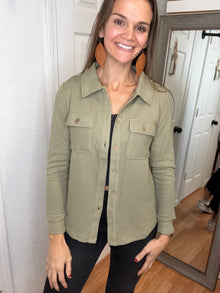 MOLLY THERMAL KNIT BUTTON TOP OLIVE - MNICHELLE MAE