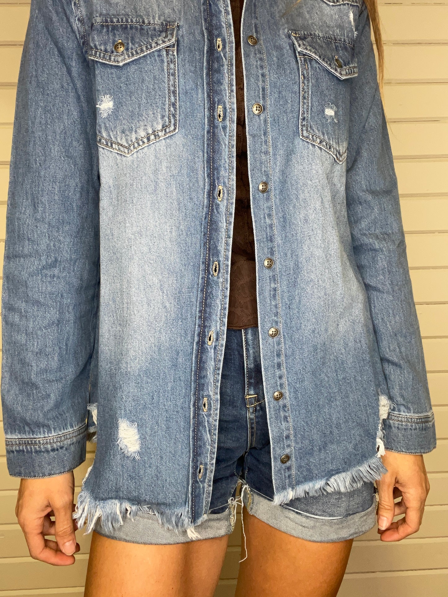 RISEN- DISTRESSED DENIM SHIRT