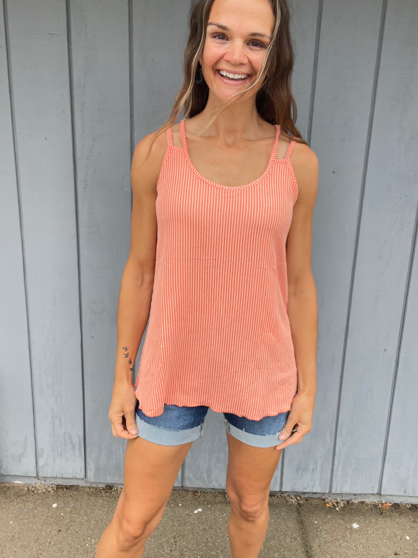 Nancy Rib Tank-Coral