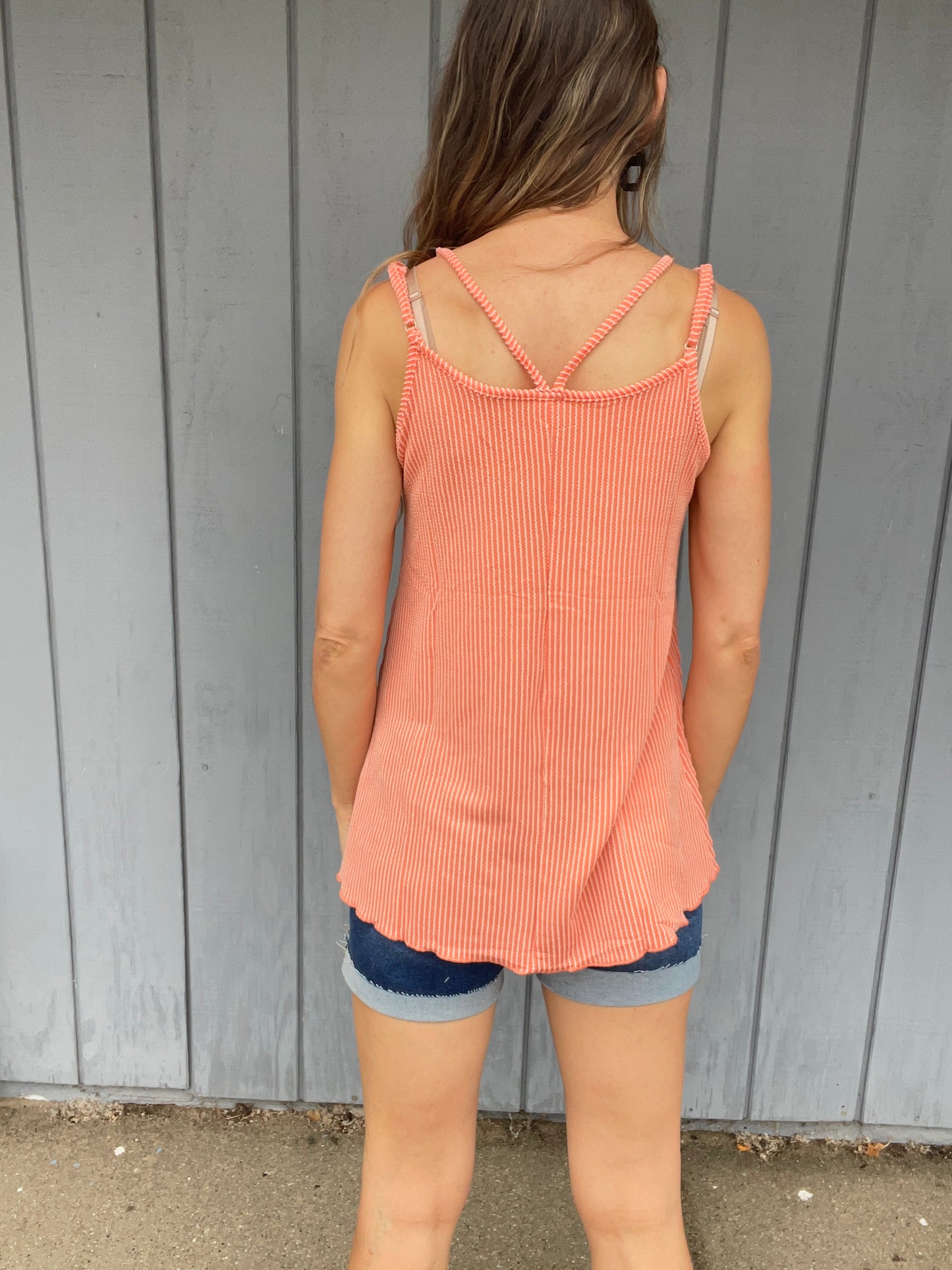 Nancy Rib Tank-Coral