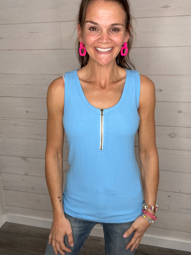 MILA ZIPPER TANK- LIGHT BLUE -MICHELLE MAE