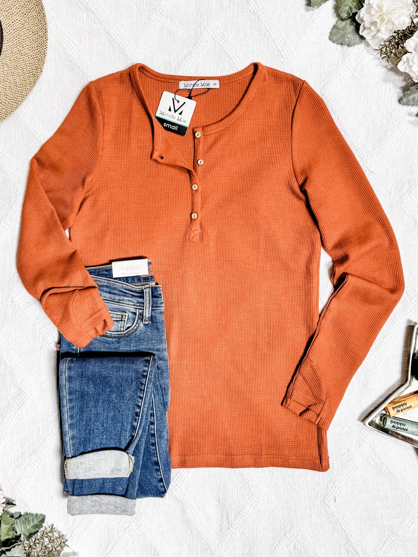 IN STOCK Harper Long Sleeve Henley - Pumpkin | Women's Cozy Shirt FINAL SALE