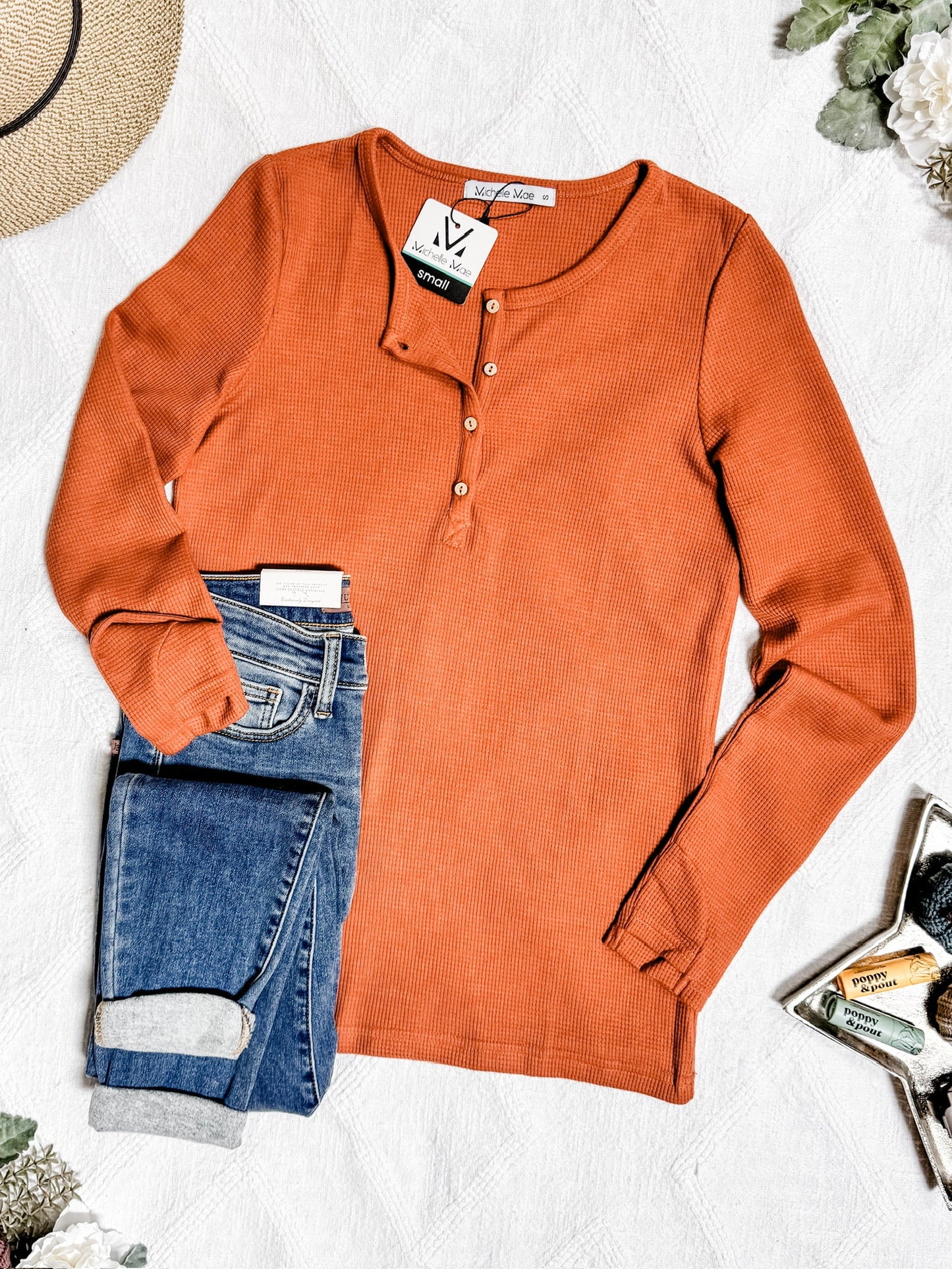 IN STOCK Harper Long Sleeve Henley - Pumpkin | Women's Cozy Shirt FINAL SALE