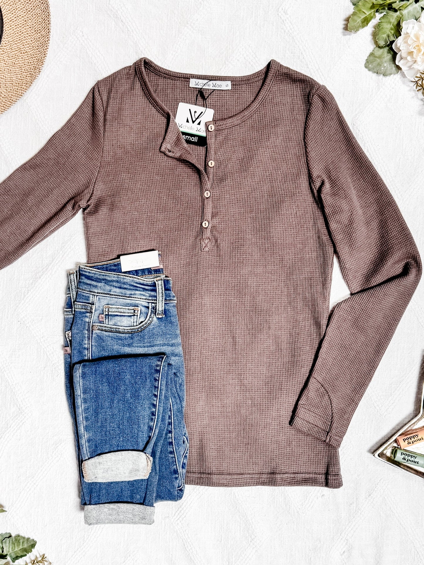 IN STOCK Harper Long Sleeve Henley - Mocha | Women's Cozy Shirt FINAL SALE