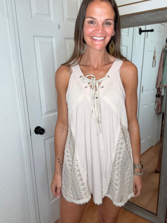 LARRA SLEEVELESS TIE FRONT TOP PEARL BEIGE -POL