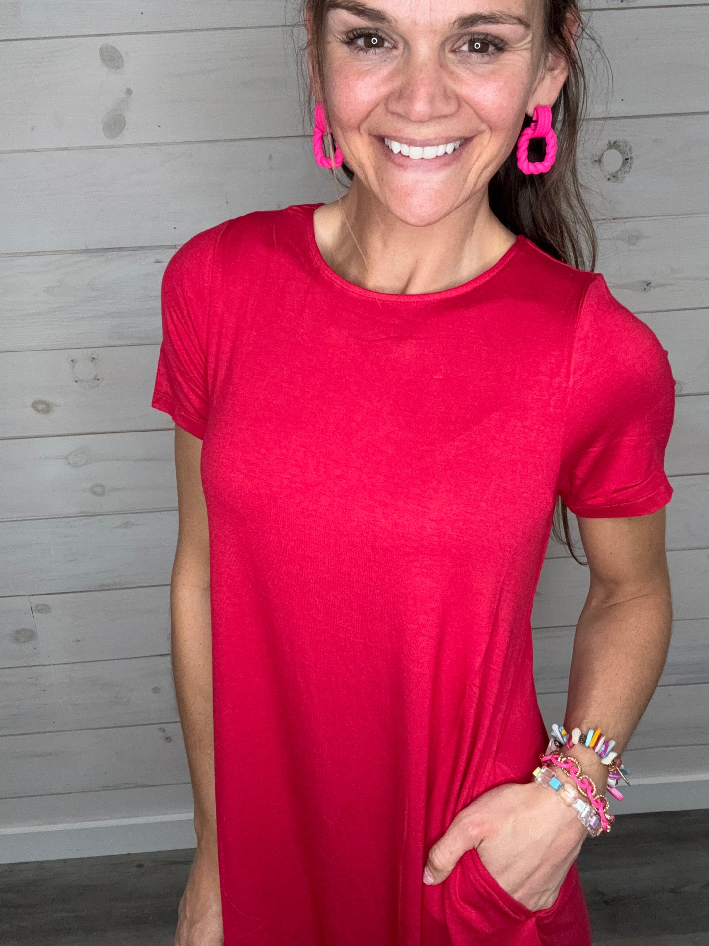 ROXY SWING TUNIC DRESS- RED - MICHELLE MAE