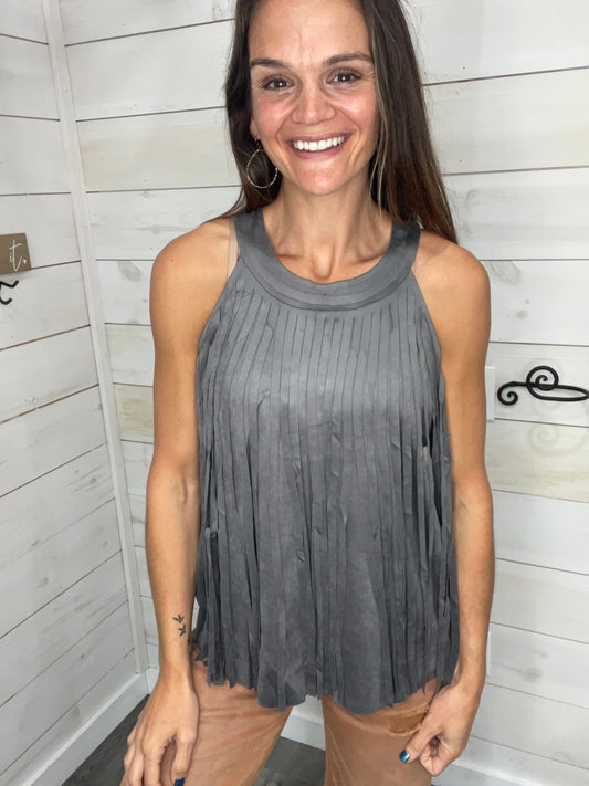 Frida Fringe Tank Gray