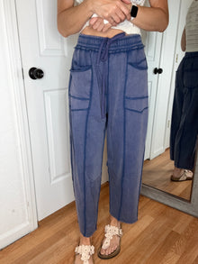 Mezo Mineral Wash Barrel Leg Pants Navy- Anniewear