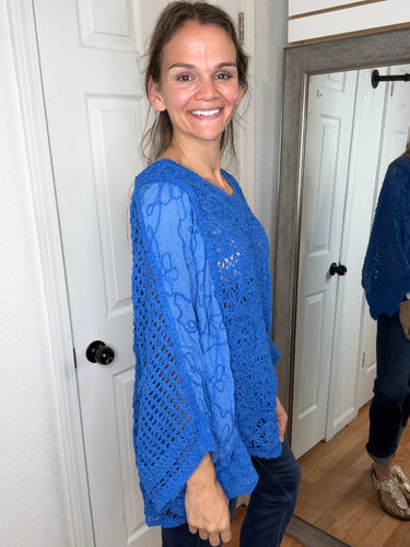 Sierra Open Knit Top Ultramarine Blue - Pol