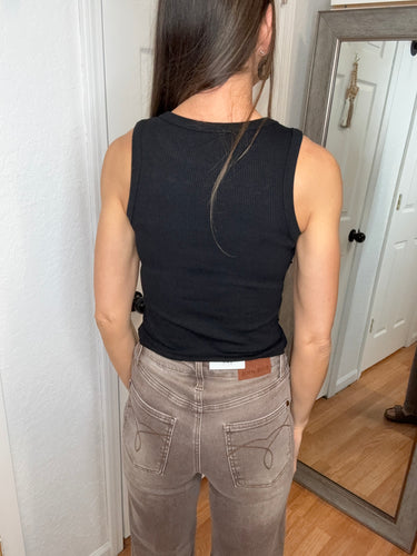 CLAUDIA RHINESTONE AND PEARL SLEEVELESS TANK TOP BLACK - WHITE BIRCH