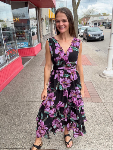 FIONA SLEEVELESS FLORAL TIERED MAXI DRESS - WHITE BIRCH