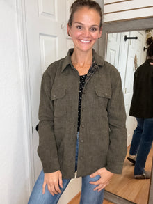 OLGA REVERSIBLE SHACKET OLIVE TO PLAID - STACCATO