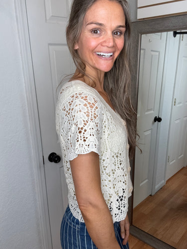 Callie Crochet Short Sleeve Cardigan- Anniewear