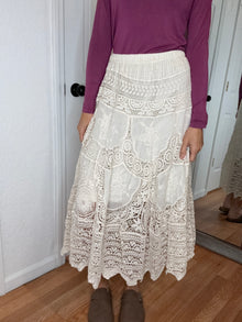 LONDON LACE AND CROCHET MIDI MAXI SKIRT NATURAL - POL